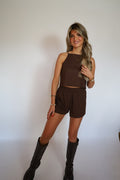 Linnen top choco brown
