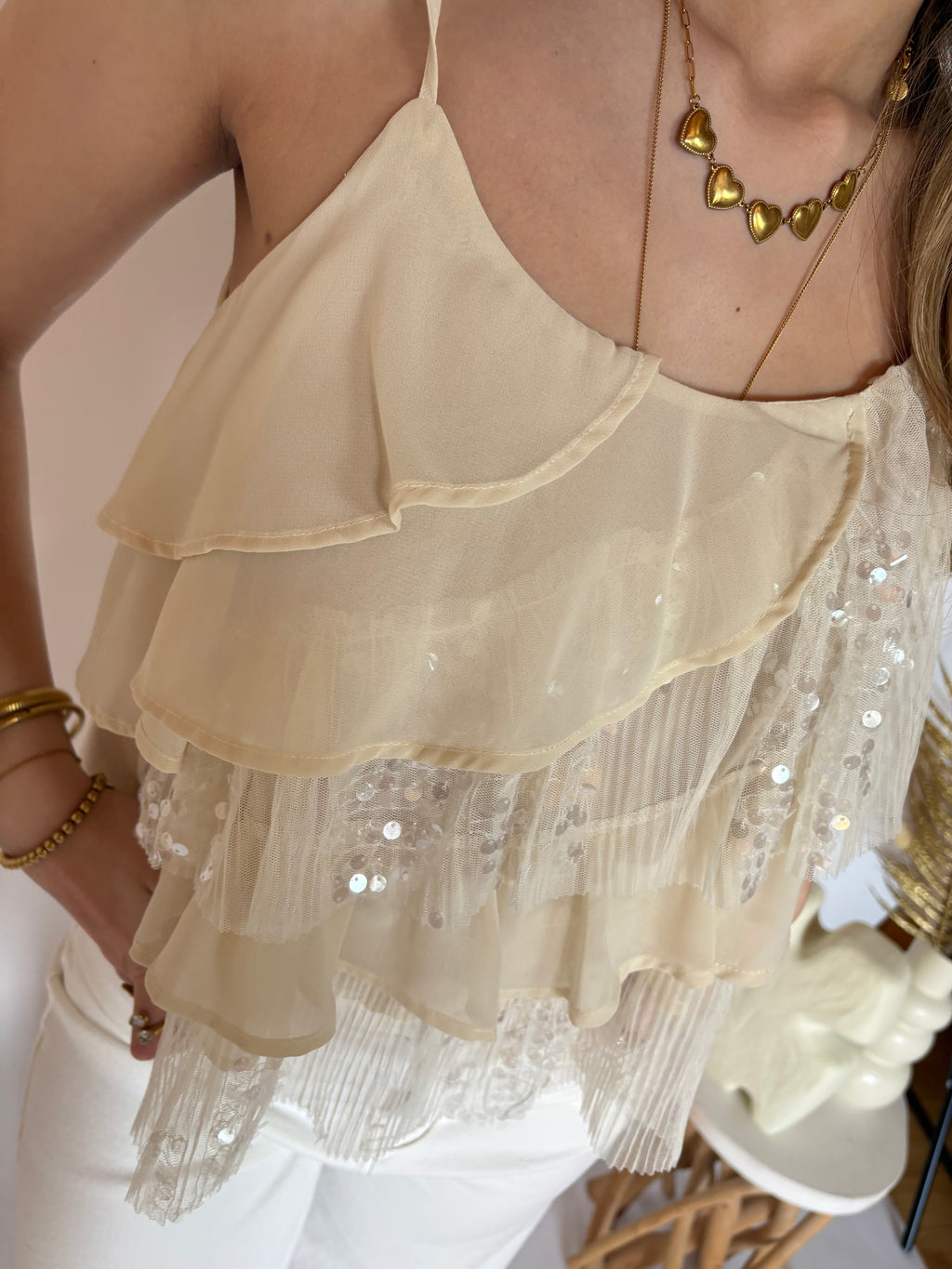 Top pailetten beige