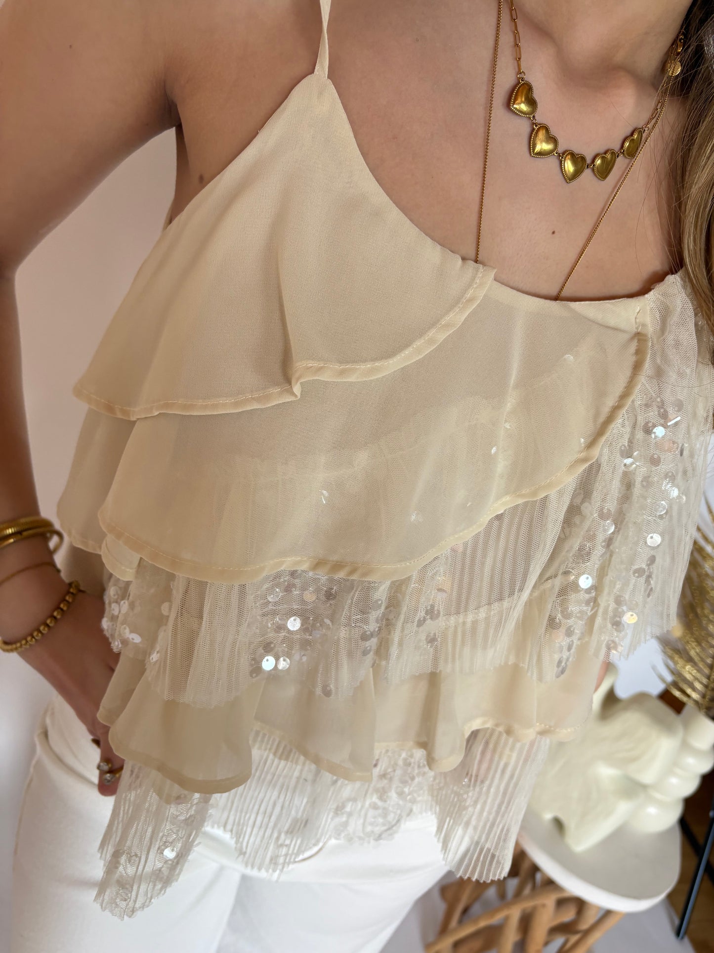 Top pailetten beige
