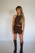 Linnen short choco brown