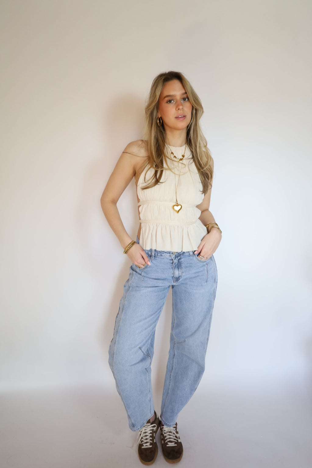 Top open back ecru/cream