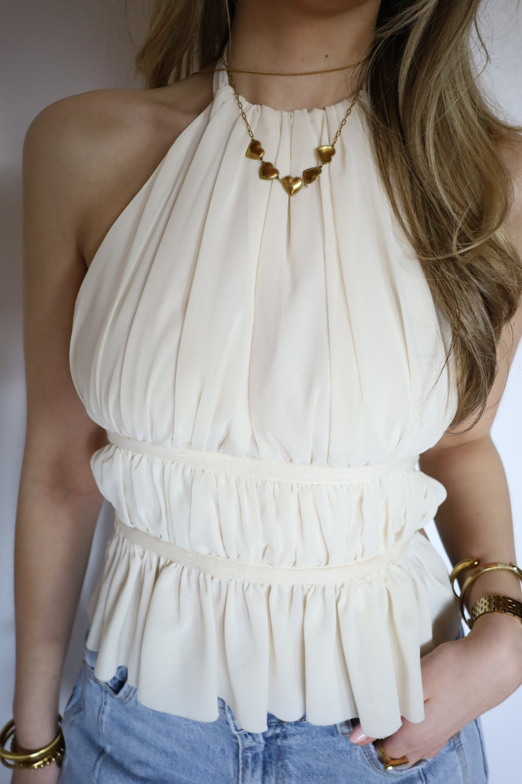 Top open back ecru/cream