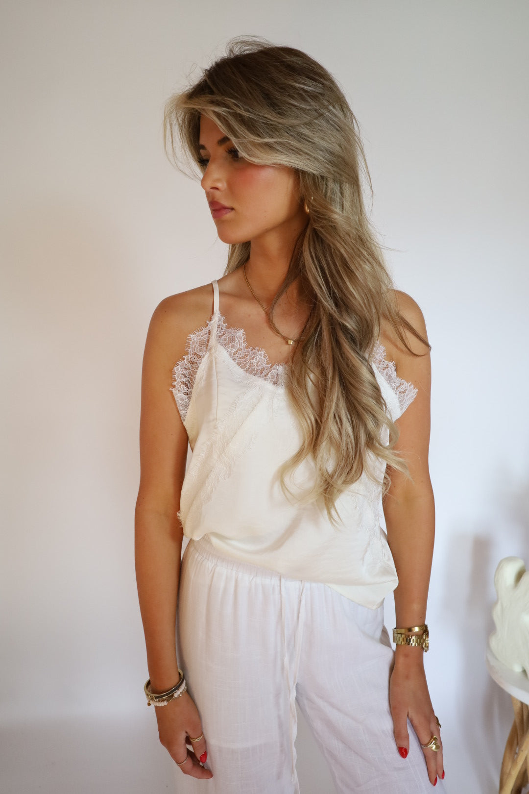Lace satin top